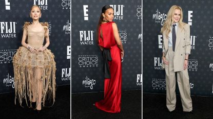 A collage of ariana grande, zoe saldana, and nicole kidman at the critics choice awards