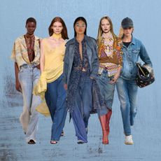 Women on Spring 2025 runway in various denim outfits