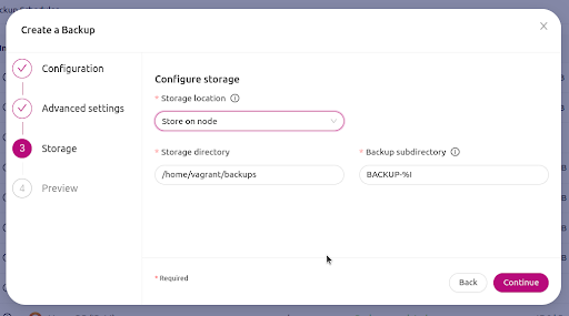 screenshot of how to choose where your backup is stored