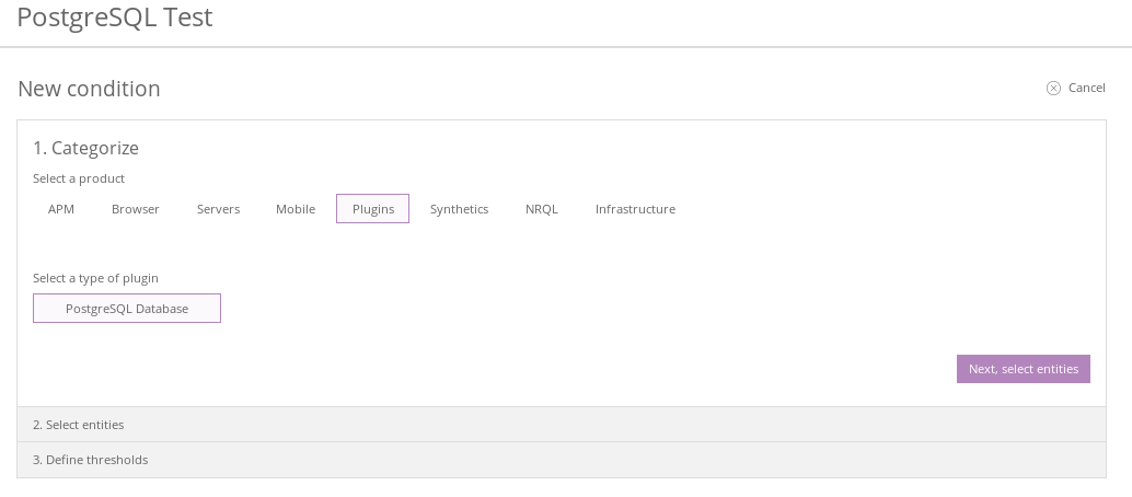 New Relic PostgreSQL Condition Category