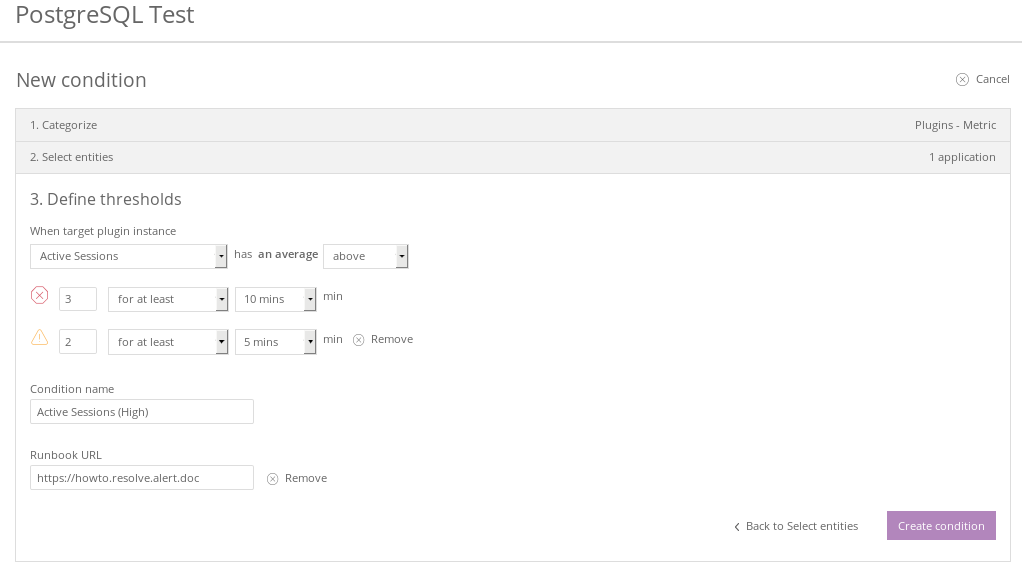 New Relic PostgreSQL Condition Threshold