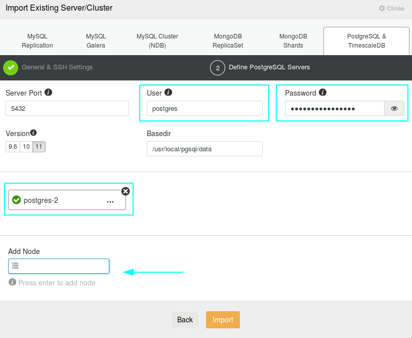 Importing the "postgres-2" container, part 2/2